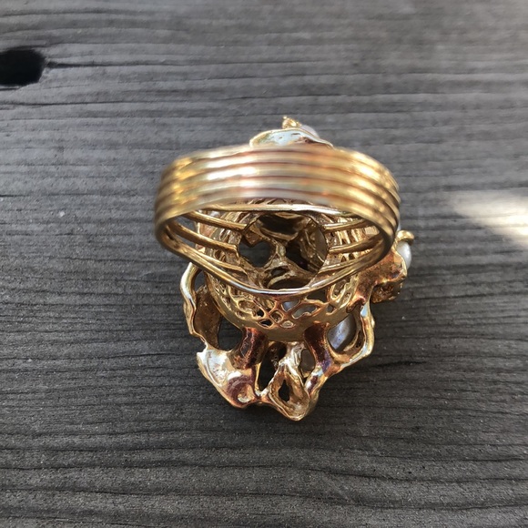 Exquisite 14k gold mother of pearl and rubies ring 7.75 cocktail party big 16g - Picture 8 of 8